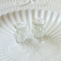 Macro shot of miniature clear glass vases with ruffled edges and vertical ribbing details - 1 Piece / Clear White