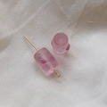 Macro detail of cylindrical pink frosted glass beads with floral accents for DIY jewelry - Cylindrical Frosted Floral Style (17#) / 1 Piece / Pink