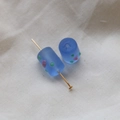 Close-up of frosted blue glass cylinder beads with floral patterns for DIY jewelry - Cylindrical Frosted Floral Style (18#) / 1 Piece / Blue