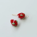 Macro shot of red strawberry glass bead with white dots and gold metal T-pin for DIY jewelry - Strawberry Style (34#) / 1 Piece / Red