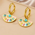 Pendientes de abanico dorados con turquesa y esmalte colorido estilo bohemio - Pendientes de oro