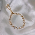 Barockes Süßwasserperlen-Armband mit verstellbarem Kordelzug und goldfarbenen Akzenten - 2# Armband - Weiße Süßwasserperle