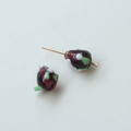 Deep burgundy lampwork glass beads with white polka dots and green accents for DIY jewelry - Strawberry Style (38#) / 1 Piece / Dark Brown