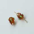 Amber translucent glass beads with white and green polka dots for DIY jewelry making - Strawberry Style (39#) / 1 Piece / Tan