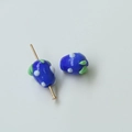 Blue berry-shaped glass bead with white dots and green studs for DIY jewelry making - Strawberry Style (41#) / 1 Piece / Dark Blue