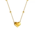 Elegante collar de corazón 3D en acabado dorado pulido con cadena de perlas de acero - Dorado