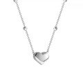 Elegante collar de corazón plateado con cadena de eslabones y cuentas minimalista - Color acero