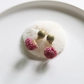 Vintage gold earrings with dried fuchsia flower spheres for DIY jewelry making - Purplish Red (2)