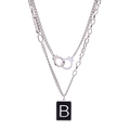 Double-layer stainless steel necklace featuring a handcuff charm and square letter B pendant - Double Layer B Letter Pendant (DM-2335)