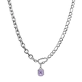 Collar de acero de titanio con colgante de circón púrpura claro en una cadena plateada - Estilo de Gema Púrpura