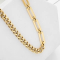 Collar de acero de titanio dorado con diseño de eslabones de cadena y clip mix - Collar de Oro