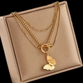Three-layer gold butterfly necklace with snake chain and OT buckle on champagne velvet - Three-Layer Butterfly OT Buckle Style (DM-2178)