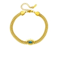Bracelet double chaîne en acier inoxydable doré avec pendentif œil maléfique en zircon bleu - S4254 Bracelet Œil Noir Or