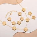 Golden titanium steel four-leaf clover jewelry set featuring sunburst texture on mirror - Necklace+Bracelet+Earrings