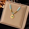 Böhmische Evil Eye Halskette mit blauem Tropfenanhänger und goldener Stahlkette - Türkisperlen Böser Blick Anhänger (N1820)