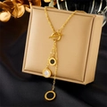 Luxury gold titanium steel necklace with Roman numeral pendants and black and white shells - OT Clasp Roman Shell (N2109)