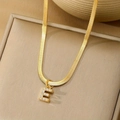 Gold snake chain necklace with sparkling crystal encrusted letter E pendant charm - Letter E