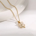 Collier trèfle à quatre feuilles doré avec pétales en œil de chat et zircon - Or