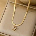 Gold stainless steel snake chain necklace with crystal-encrusted letter H pendant - Letter H