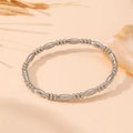 Polished silver stainless steel beaded bangle featuring oval links and a secure clasp closure - Steel Alternating Oval & Round Bead Style (S502)