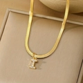 Gold snake chain necklace with sparkling zircon studded letter I pendant on leather box - Letter I