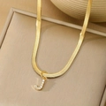 Golden snake chain necklace with letter J pendant and sparkling zircon inlay - Letter J