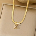 Gold plated snake chain necklace featuring a sparkling crystal-encrusted letter K pendant - Letter K