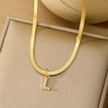 Gold stainless steel snake chain necklace with sparkling crystal letter L pendant - Letter L