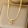 Gold plated snake chain necklace with sparkling crystal letter O pendant in gift box - Letter O