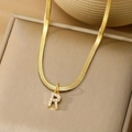 Gold letter R pendant necklace with sparkling stones on a flat herringbone chain - Letter R