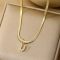 Gold snake chain necklace with zircon-encrusted letter U pendant for women and men - Letter U