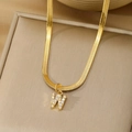 Golden stainless steel necklace featuring a crystal-encrusted letter W pendant - Letter W