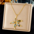 Starfish pendant necklace in gold titanium steel with iridescent abalone shell inlay - Abalone Shell Starfish Beads (N3487)
