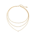 Three-layer 18k gold stainless steel necklace with paperclip chain and zircon drop pendant - Triple Chain with Rhinestone (H143) / Gold