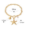 18k gold plated stainless steel bracelet with starfish shell and freshwater pearl charms - Starfish and Shell Bracelet with Artificial Pearl (E154) / Gold