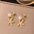 Goldene Seestern-Ohrringe mit Perlen für Damen im maritimen Design und Glanz-Finish - Gold Künstliche Perle Seestern Stil (EHG144)