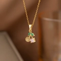 Collier cerise dorée avec cristal rose et feuilles de pierre verte élégant - Cerise diamant rose (8282) / Or