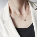 Elegant 18K gold-plated double-layered necklace with a geometric hexagonal pendant - Double Layer Hexagon Pendant Necklace (H680) / Gold