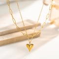 Double-layered gold heart necklace featuring a paperclip chain and polished 3D heart pendant - Paperclip And Heart Layer Style (H1053) / Gold