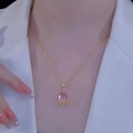 Collier élégant en or avec un pendentif en zircone rose en forme de poire - Chaîne O / Or