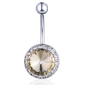 Detail of silver belly ring with champagne round gemstone and crystal pavé accents - Brown