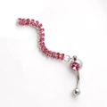 Zilveren navelpiercing met roze strass-bal en S-vormige bungelende dubbele rij ketting - Roze