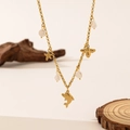 Collar de acero dorado con colgante de delfín y perlas barrocas naturales - Collar de Perla Artificial Delfín y Estrella de Mar (H1194) / Dorado