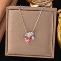 Collana a catena argento con pendente a cuore rosso e pietra di zirconia rosa brillante - Cuore Rosso (8215) / Argento