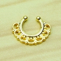 U-shaped gold septum ring with vintage filigree lace design and bead accents - Gold