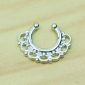 Bohemian silver faux septum ring with vintage hollow patterns and horseshoe design - Silver