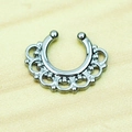 Vintage horseshoe faux nose ring with dark silver filigree lace and bead design - Gun Black