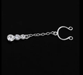 Non-piercing silver nipple ring with three graduated round cubic zirconia stones and chain - Silver (White Rhinestone)