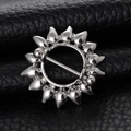 Silver stainless steel sunflower sunburst nipple ring with punk style spiked round design - Silver