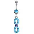 Silver belly button ring with blue crystal infinity pendant and evil eye charm - Infinity Eye Style / Eye